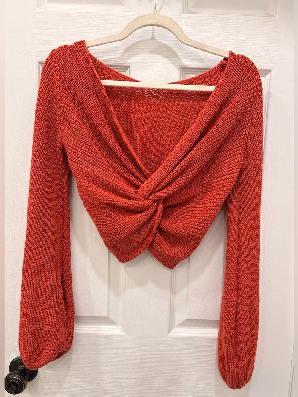 Lulus Let's Get Away Rust Red Knit Twist Back Sweater - Picture 6 of 11